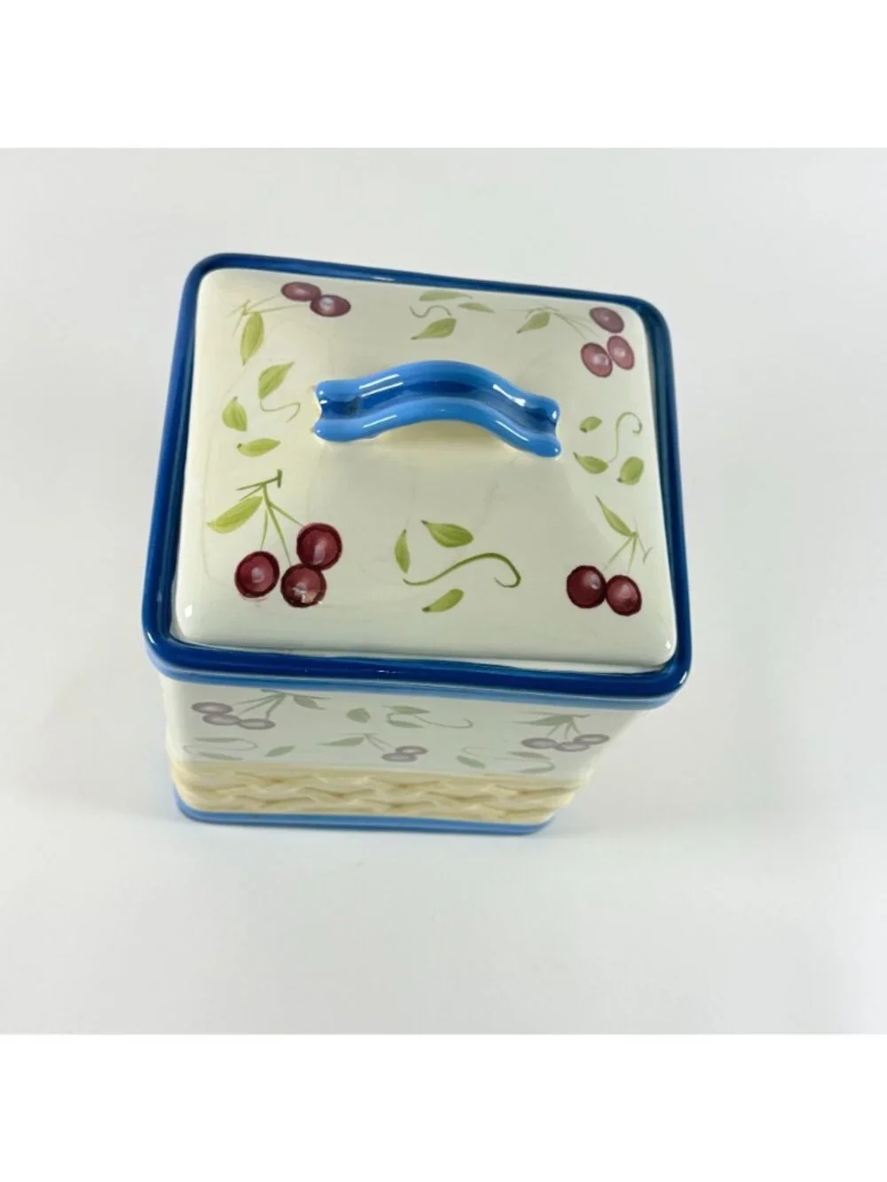 Inspirado StoneLite Cherry Canister Hand Painted Ceramic Kitchen Storage Jar Lid